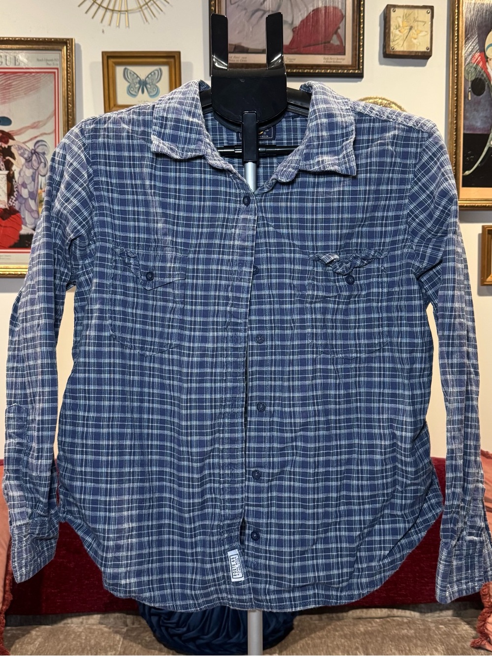 Route 66 Men's Navy and White Plaid Button-Down Shirt
